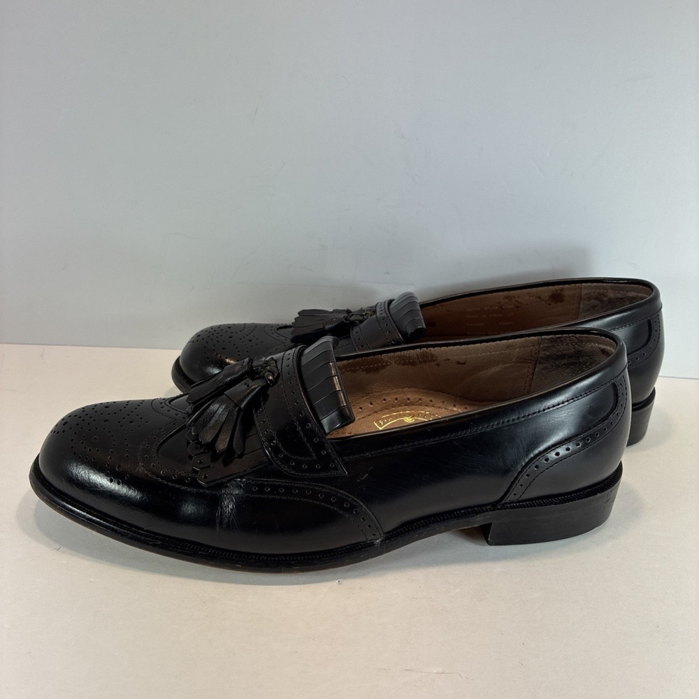 Men's Sz 9.5 M Leather Shoes Bostonian Classics First Flex Black Tassel Wingtip - Picture 11 of 16